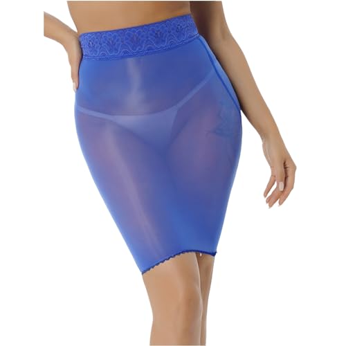 ranrann Damen Transparent Minirock Eng Sexy Rock Kurz Nylon Unterrock High Waist Erotisch Unterwäsche Nachtwäsche Stretch Blau One Size von ranrann