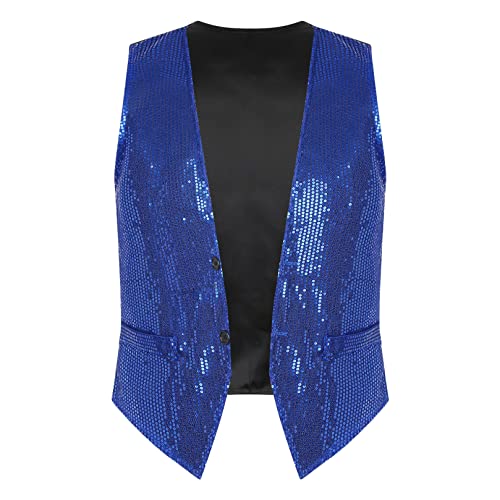 ranrann Herren Pailletten Weste Ärmellos Jacke Mantel Anzugweste Erwachsene Disco Tanz Silvester Fasching Karneval Kostüm Royal Blau 3XL von ranrann