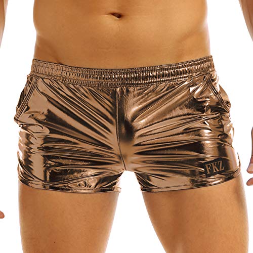 ranrann Herren Boxershorts Metallic Briefs Shorts Slip Kurze Hose mit Taschen Sexy Trunks Badehose Party Clubwear A Coffee Medium von ranrann