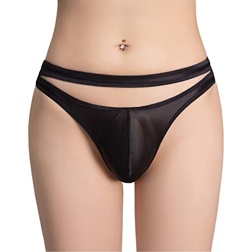 ranrann Herren Transparent String Tanga Sexy Unterhose Mini Slip Briefs Trunks Nylon Ouvert Dessous Unterwäsche Stretch Niedrige Taille C Schwarz Einheitsgröße von ranrann