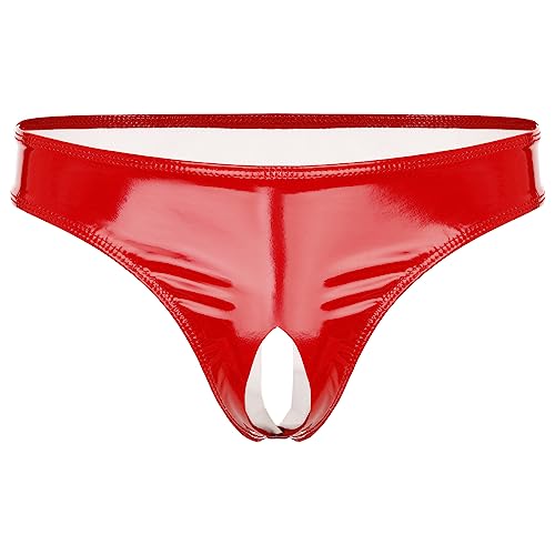 ranrann Herren Wetlook Slips Strings Tanga Jockstrap mit Penis Loch Ouvert Dessous Männer Unterwäsche Unterhose Offener Schritt Unterhose Rot_D XL von ranrann