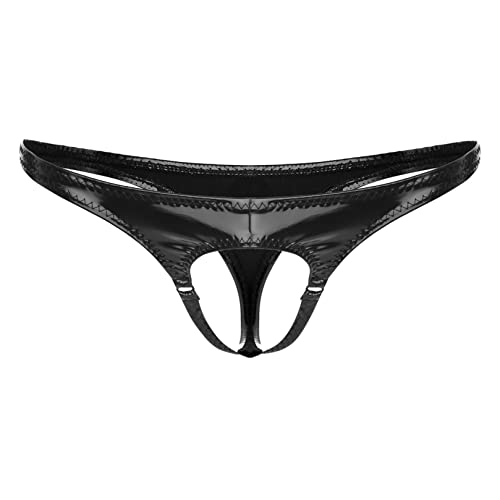 ranrann Herren Wetlook Slips Strings Tanga Jockstrap mit Penis Loch Ouvert Dessous Männer Unterwäsche Unterhose Offener Schritt Unterhose Schwarz_G XXL von ranrann