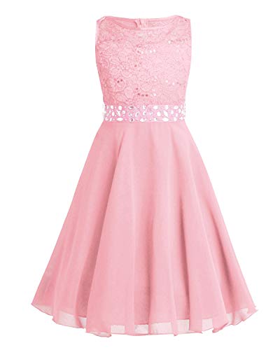 ranrann Kinder Mädchen Festliches Prinzessin Kleid Blumenmädchenkleid aus Spitzen Chiffon Hochzeit Party Kleid Ärmellos für Hochzeit Party Rosa 6 Jahre von ranrann