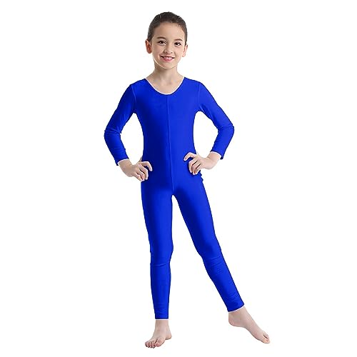 ranrann Kinder Mädchen Jungen Gymnastikanzug Langarm Body Bodysuit Overall Sport Ballett Trikot Tanz Leotard Ganzkörperanzug Einteiler Ballettanzug Turnanzug Königsblau 134-140 von ranrann