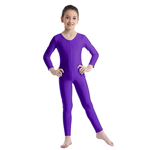 ranrann Kinder Mädchen Jungen Gymnastikanzug Langarm Body Bodysuit Overall Sport Ballett Trikot Tanz Leotard Ganzkörperanzug Einteiler Ballettanzug Turnanzug Violett 122-128/7-8 Jahre von ranrann