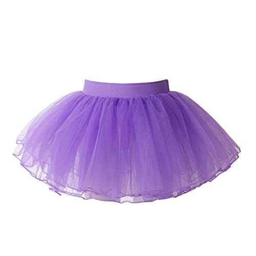 ranrann Mädchen Ballett Rock Tutu Tüll Rock Minirock Tanzrock Petticoat mit Gummizug Einfarbig/Gepunkt Kinder Ballettkleidung A Violett 146-176 von ranrann