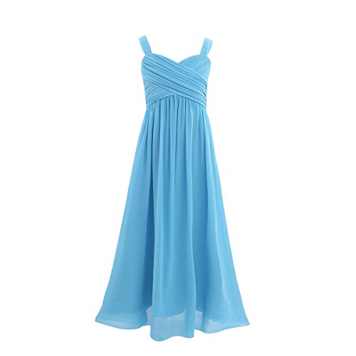 ranrann Mädchen Kleider Ärmellos Chiffon Kleid Festlich Kommunionkleid Hochzeit Blumenmädchenkleid Langes Prinzessin Kleid Festzug Party Abendkleid Gr.104-164 Blau 176/16 Jahre von ranrann