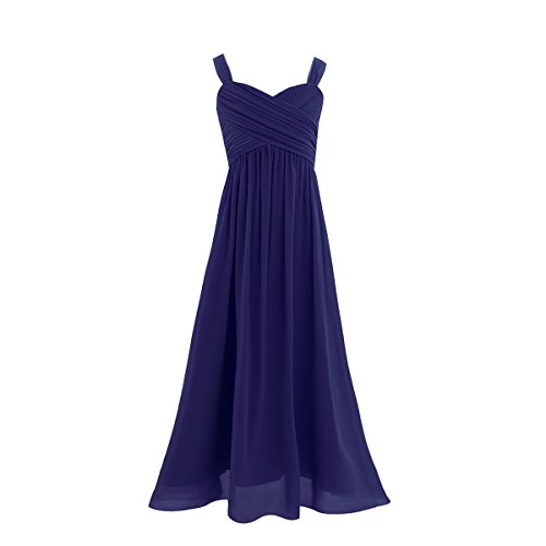 ranrann Mädchen Kleider Ärmellos Chiffon Kleid Festlich Kommunionkleid Hochzeit Blumenmädchenkleid Langes Prinzessin Kleid Festzug Party Abendkleid Gr.104-164 Navy Blau 152/12 Jahre von ranrann