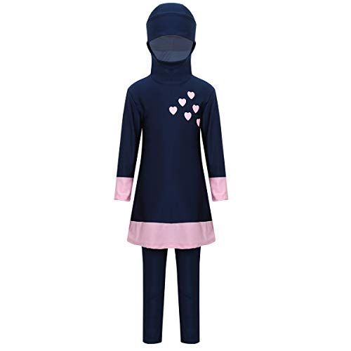 ranrann Mädchen Muslimisch Bademode Badeanzug Set Schwimmen Kleid mit Badehose Kinder Konservativ Islamisch Full Cover Schwimmanzug UV Schutz Badebekleidung Marineblau 140-152/10-12 Jahre von ranrann