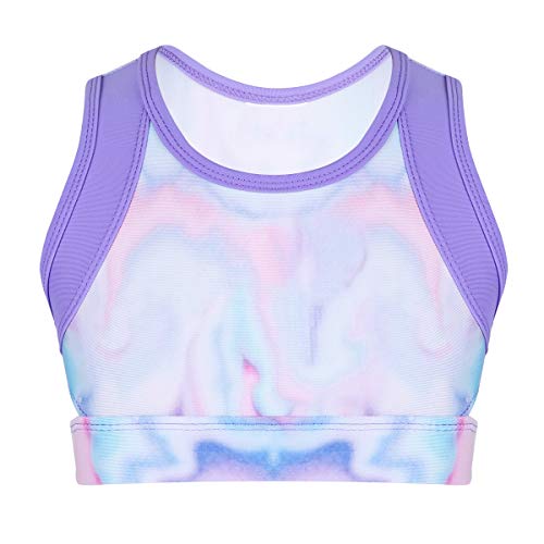 ranrann Mädchen Sport BH Crop Top Bauchfrei T-Shirt Ärmellos Oberteile Tie-Dye Stil Kinder Ballett Tanz Yoga Fitness Sport Gymnastik Kleidung 4-14 Jahre Bunt 128/8 Jahre von ranrann