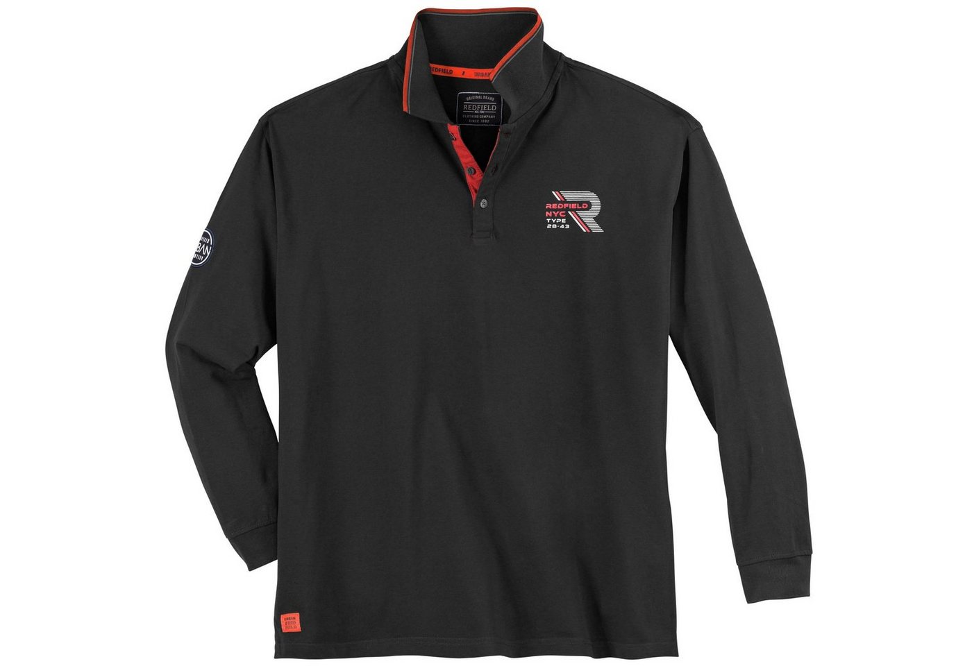 redfield Langarm-Poloshirt Große Größen Herren Langarm-Poloshirt schwarz sportiv Redfield von redfield