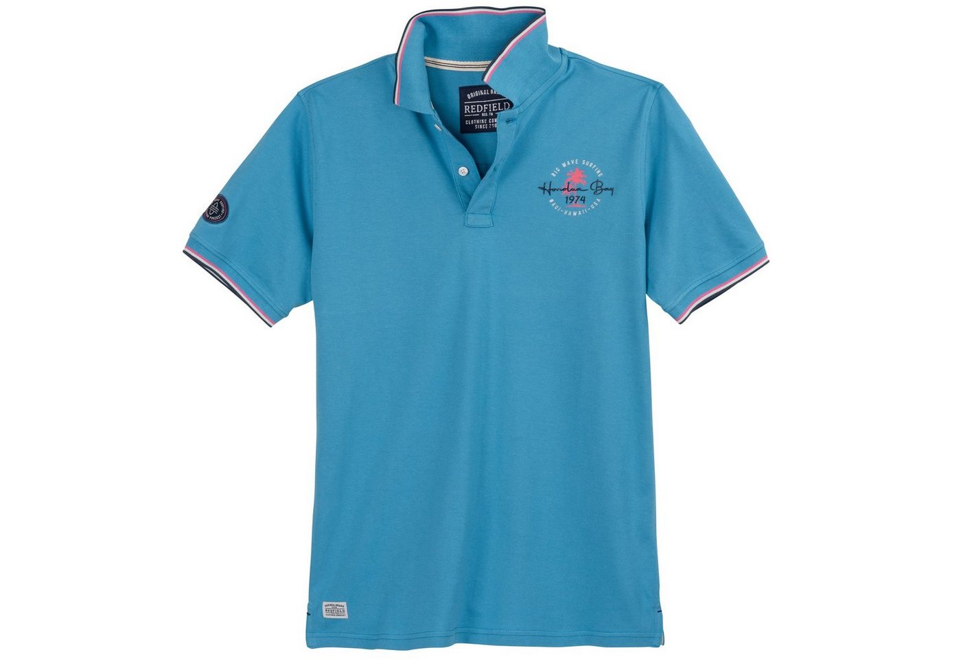 redfield Poloshirt Große Größen Herren Poloshirt azurblau Brustprint sommerlich Redfield von redfield