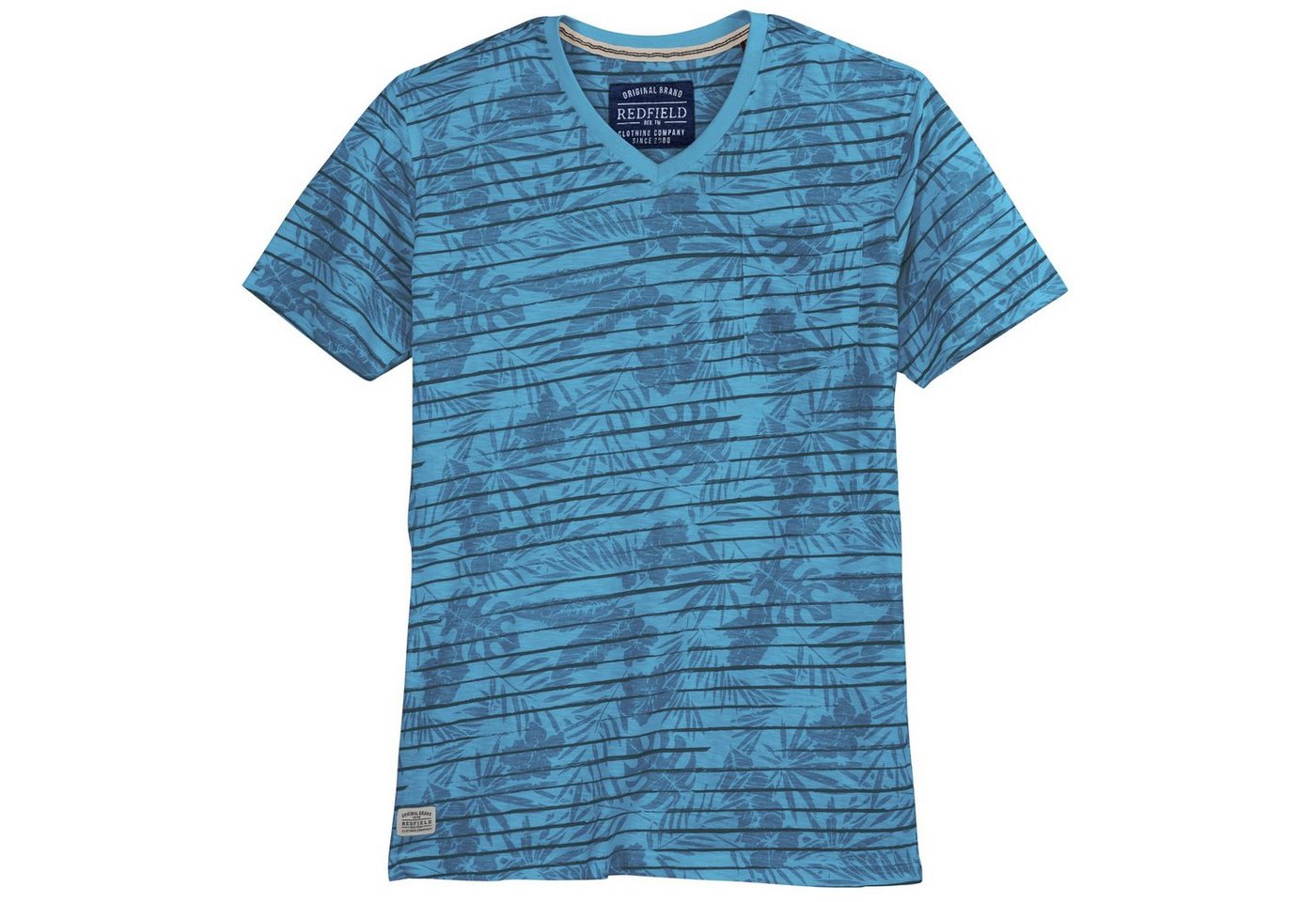 redfield V-Shirt Große Größen Herren modisches T-Shirt azurblau floral Redfield von redfield