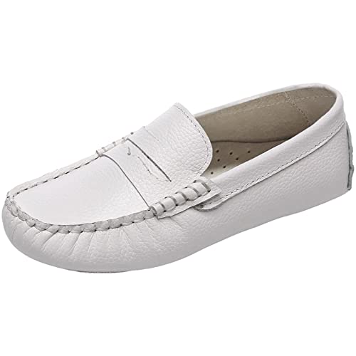 rismart Kinder Mokassins Loafer Jungen Mädchen Schlüpfen Bequem Lässig Elegant Flache Schuhe Weiß,32 von rismart