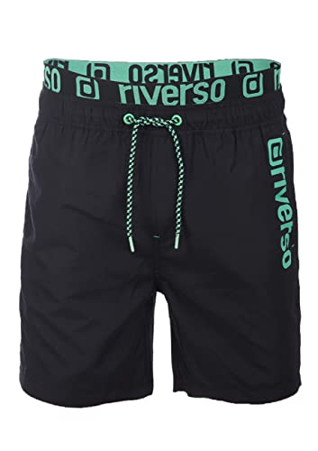 riverso Badehose Herren Regular Fit RIVBobby Badeshorts Sporthose Schwimmhose Shorts Kurze Hosen Print Elastischer Bund Schwarz 3XL, Größe:3XL, Farbe:Black-Flashy Green von riverso