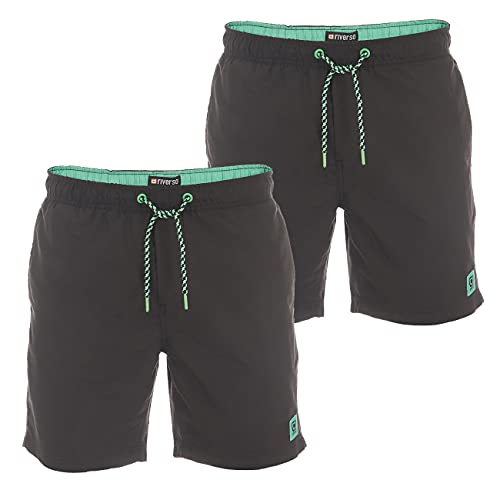 riverso Herren Badehose Badeshort 2er Pack RIVDavid Kurze Hose Sommer Sport Shorts Tunnelzug 100% Polyester, Größe:5XL, Farbe:Black Green (24000) von riverso