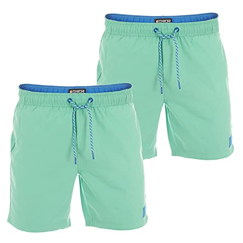 riverso Herren Badehose Badeshort 2er Pack RIVDavid Kurze Hose Sommer Sport Shorts Tunnelzug 100% Polyester, Größe:S, Farbe:Bright Green (12600) von riverso