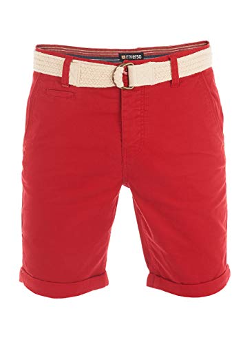 riverso Chino Shorts Herren mit Gürtel Regular Fit RIVHenry Kurze Hosen Bermuda Shorts Knopfleiste Stretch, Größe:W 36, Farbe:Middle Red von riverso