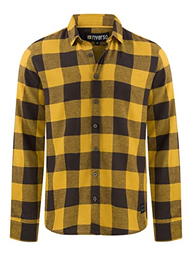 riverso Herren Freizeit Hemd RIVArne Regular Fit Karohemd Flanellhemd Holzfällerhemd Kariert Langarm Gelb, 3XL, 100% Baumwolle, Größe:3XL, Farbe:Olive Yellow (10400) von riverso