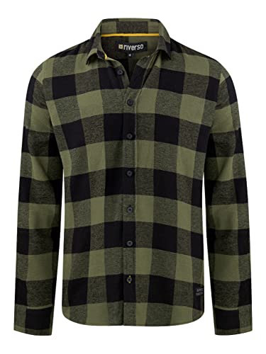 riverso Herren Freizeit Hemd RIVArne Regular Fit Karohemd Flanellhemd Holzfällerhemd Kariert Langarm Grün, 5XL, 100% Baumwolle, Größe:5XL, Farbe:Ivy Green (12400) von riverso