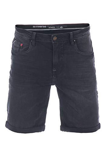 riverso Herren Jeans Shorts RIVUdo Kurze Hose Regular Fit Denim Stretch Short Baumwolle Bermuda Sommer Schwarz w30, Größe:W 30, Farbe:Black Denim Stretch (B122) von riverso