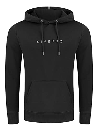 riverso Herren Kapuzenpullover RIVErik Hoodie Sweatshirt Pullover Logo Kapuze Kängurutaschen Regular Einfarbig Baumwolle Schwarz L, Größe:L, Farbe:Black (24000) von riverso