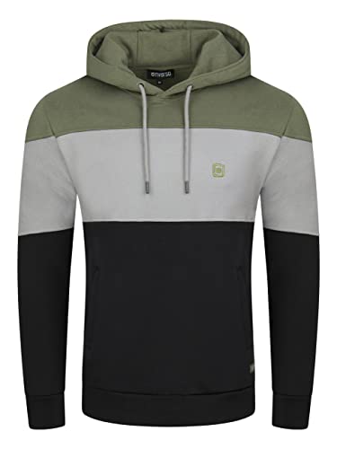 riverso Herren Kapuzenpullover RIVRemo Hoodie Sweatshirt Pullover Kapuze Kängurutaschen Regular Fit Farbblock Baumwolle 5XL, Größe:5XL, Farbe:Ivy Olive-Dawn Grey-Black von riverso