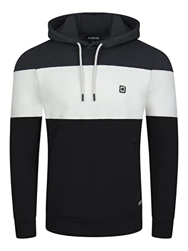 riverso Herren Kapuzenpullover RIVRemo Hoodie Sweatshirt Pullover Kapuze Kängurutaschen Regular Fit Farbblock Baumwolle S, Größe:S, Farbe:Black-White-Anthracite Grey von riverso