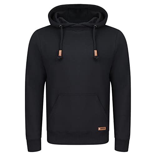 riverso Herren Kapuzenpullover RIVJulian Regular Fit Hoodie Pullover Taschen Streetwear Cross-Over-Kragen Basic Kapuze Sweatshirt Sportswear Schwarz L, Größe:L, Farbe:Black von riverso