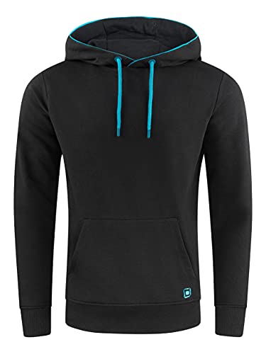 riverso Herren Kapuzenpullover RIVSandro Regular Fit Hoodie Tasche Pullover Streetwear Kapuze Langarm Sweatshirt Beige M, Größe:M, Farbe:Black-Tropical Turquoise von riverso