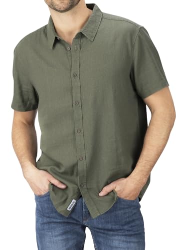 riverso Leinenhemd Herren RIVCarlo Regular Fit Kurzarm Freizeithemd Sommerhemd Leinen Hemd Oberteile Basic Knopfleiste Einfarbig, Größe:XL, Farbe:Ivy Olive von riverso