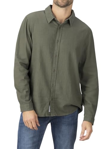 riverso Leinenhemd Herren RIVFabio Regular Fit Freizeithemd Businesshemd Herrenhemd Langarm Leinen Hemd Sommer Oberteil Basic Knopfleise Einfarbig, Größe:5XL, Farbe:Ivy Olive von riverso