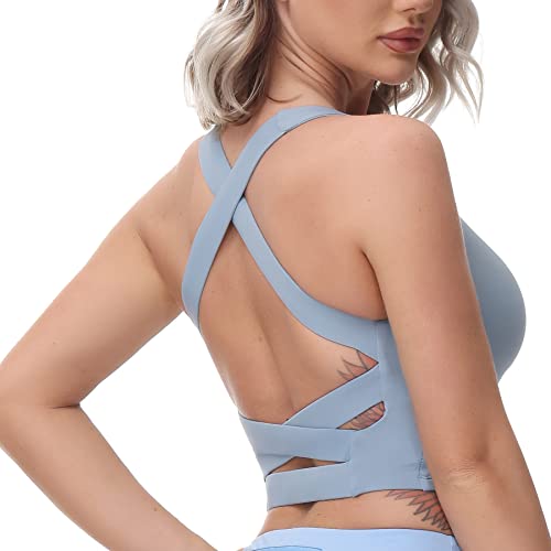 romansong Strappy Yoga Sport BHS für Frauen Gepolsterte Criss-Cross Back Tank Tops, Hellblau, Mittel von romansong