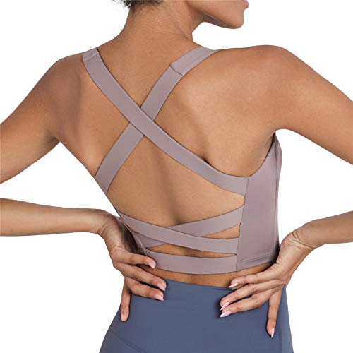 romansong Strappy Yoga Sport BHS für Frauen Gepolsterte Criss-Cross Back Tank Tops, Lila, Groß von romansong