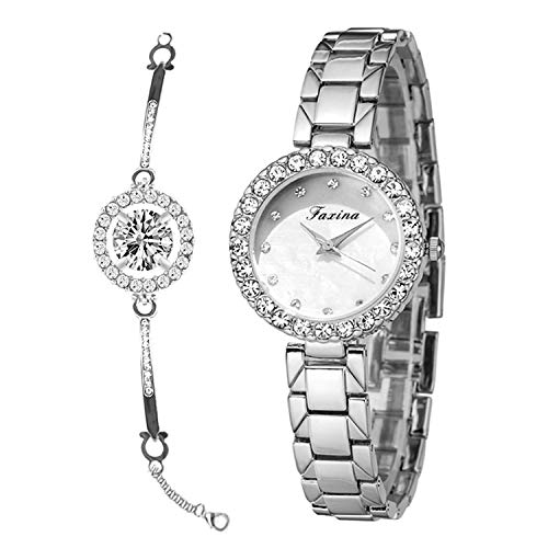 rorios Damen Armbanduhr Analog Quarz Uhren Diamant Dial Edelstahl Band Mode Wasserdicht Frauenuhr mit Armband Set von rorios