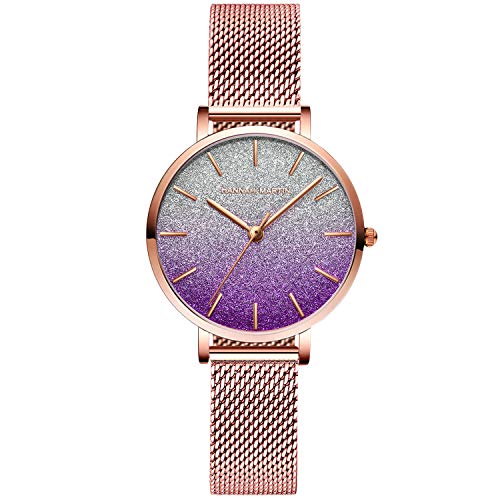 rorios Damen Uhren Analog Quarz Uhren Kreative Zifferblatt Mode Mädchen Armbanduhr Edelstahl Mesh Armband Kleid Frauen Uhr von rorios