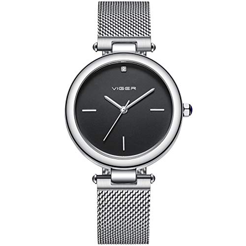 rorios Damen Uhren Wasserdicht Analog Quarz Armbanduhr mit Mesh Edelstahlarmband Minimalist Damen Uhr Mode Uhren für Frauen Mädchen von rorios