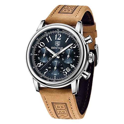 rorios Herren Uhren Wasserdichter Chronograph Analog Quartz Uhren mit Lederarmband Mode Multifunktions Uhren für Männer von rorios