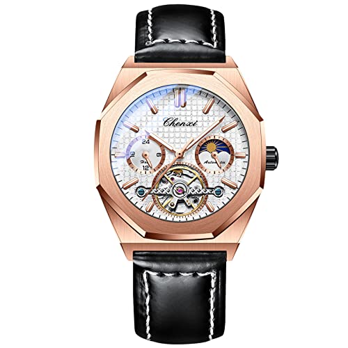 rorios Herrenuhren Leuchtende Uhren Automatik Mechanische Armbanduhr Skelettuhren mit Lederarmband Mode Tourbillon Uhr von rorios