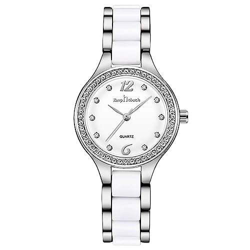 rorios Frauen Analoge Quarz Uhr Diamant Zifferblatt wasserdichte Armbanduhr Edelstahlband Keramik Uhr Klassische Damenuhr von rorios