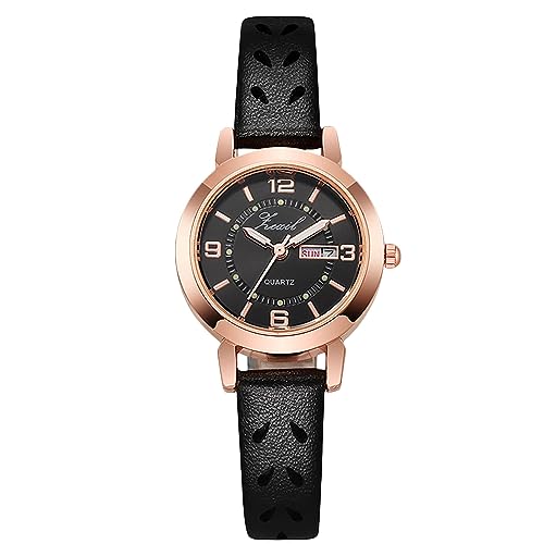 rorios Frauen Casual Analoge Quarz Uhr Damen Schwarz Lederarmband Uhr Mädchen Woche Datum Kalender Armbanduhr Leuchtend wasserdichte Uhr Negro von rorios