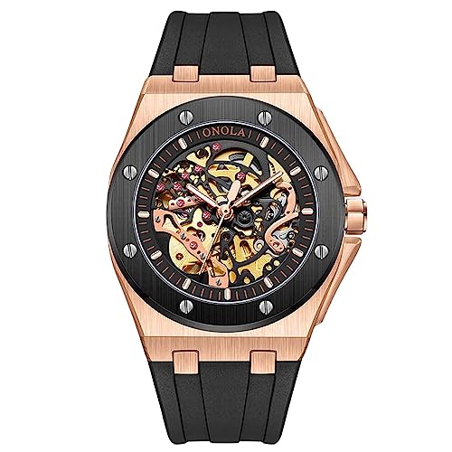 rorios Herrenuhren Unisex Portliche Uhr Mechanische Automatik Uhr Mode Leuchtend Armbanduhr wasserdichte Skelett Uhr mit Silikonarmband für Männer von rorios