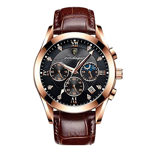 rorios Mode Herrenuhren Leuchtend Kalender Uhren Analogue Quartz Uhren mit Lederband wasserdichte Uhr für Herren Männer von rorios