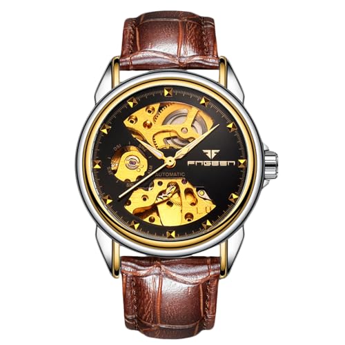 rorios Paar Mechanische Armbanduhr Damen Herren Uhren Automatik Edelstahl Uhr Minimalistisch Business Uhr Mode Skelett Uhr Schwarzbraun A von rorios