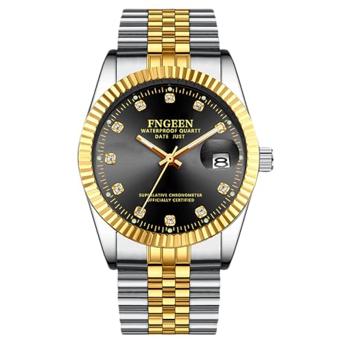 rorios Paar Quarz Uhren Damen Herren Armbanduhr Business Edelstahl Uhr Elegante wasserdichte Uhr Leuchtend Analoge Uhr Diamant Datum Kalender Uhr Silber schwarz A von rorios