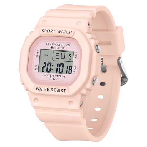 rorios Quadratische Elektronische Uhren Jungen Mädchen Freizeit Armbanduhr Mode Multifunktional Digital Uhr Einfache wasserdichte für Herren Damen Rosa von rorios