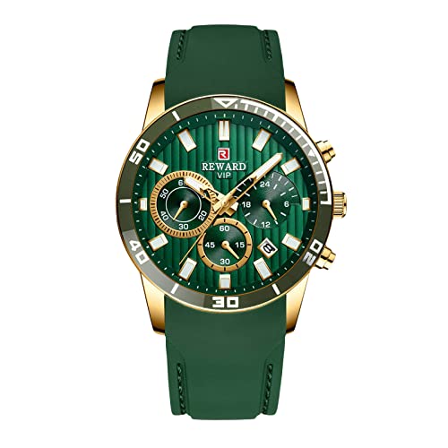 rorios Sport Herren Uhren Casual Analog Quarzuhr für Männer Chronograph Armbanduhr mit Silikonband Business Luminous Uhren Goldgrün von rorios