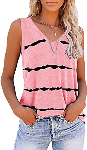 Sommer-Tops für Damen, ärmellos, V-Ausschnitt, lockere Passform, lässige Tank-Tunika-Bluse, Rosa und schwarze Streifen, Mittel Sommer-Tops für Damen, ärmellos, V-Ausschnitt, lockere Passform, lässige Tank-Tunika-Bluse, Rosa und schwarze Streifen, Mittel von rosemia