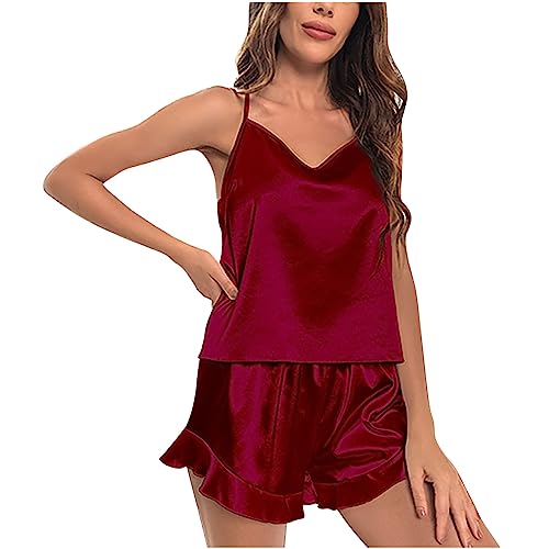 Damen Camisole Pyjamas Set Damen Elegant Sexy Dünn Haus Tragen Zweiteilig Sommer Lässig Loungewear Ultra Bequem Leopard Spitze Kurz Pyjamas Damen 2 Stück V Ausschnitt Negligee Shorts Nachtwäsche von routinfly