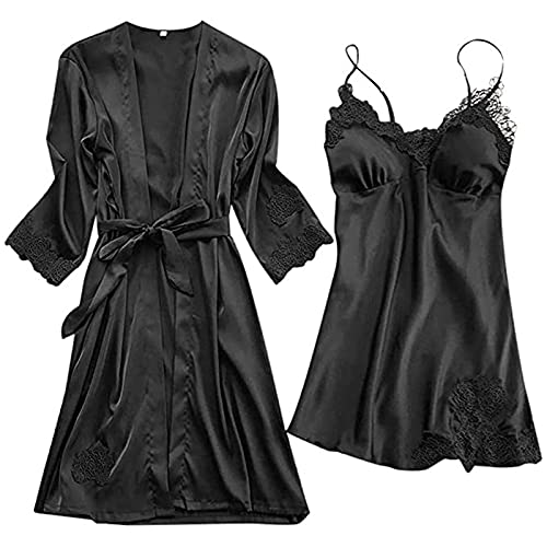 Sexy Dessous Set Damen Elegante Spitze Nachtwäsche Zweiteilig Kimono Strickjacke Robe Nachthemd Set Damen Seide Nachthemd Mit Roben Set Ultra Bequeme Spitze Robe Set Loungewear Home Anzug Negligee von routinfly